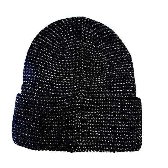 Free People Beanie Black White Lets Race Fleece Lined Knit Look Folded Cuff Warm - Picture 4 of 6